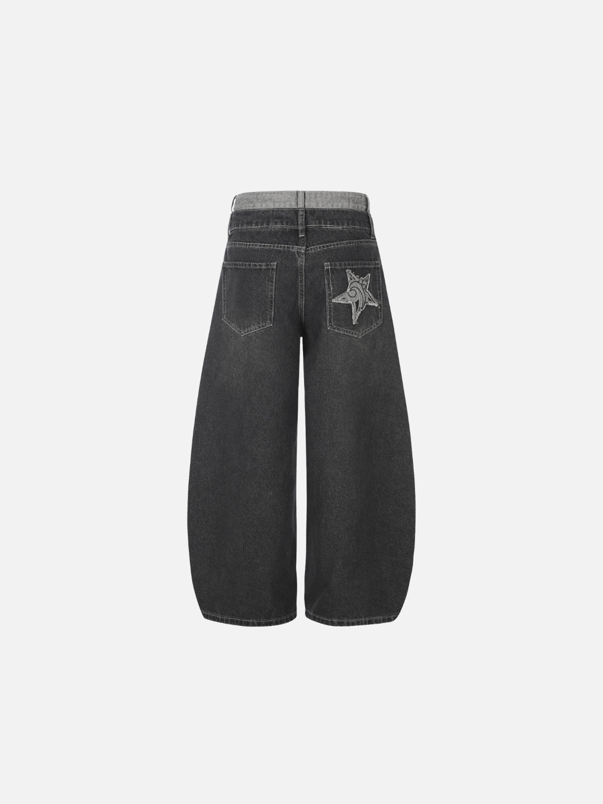 Haaura Contrast Waist Frayed Star Baggy Jeans