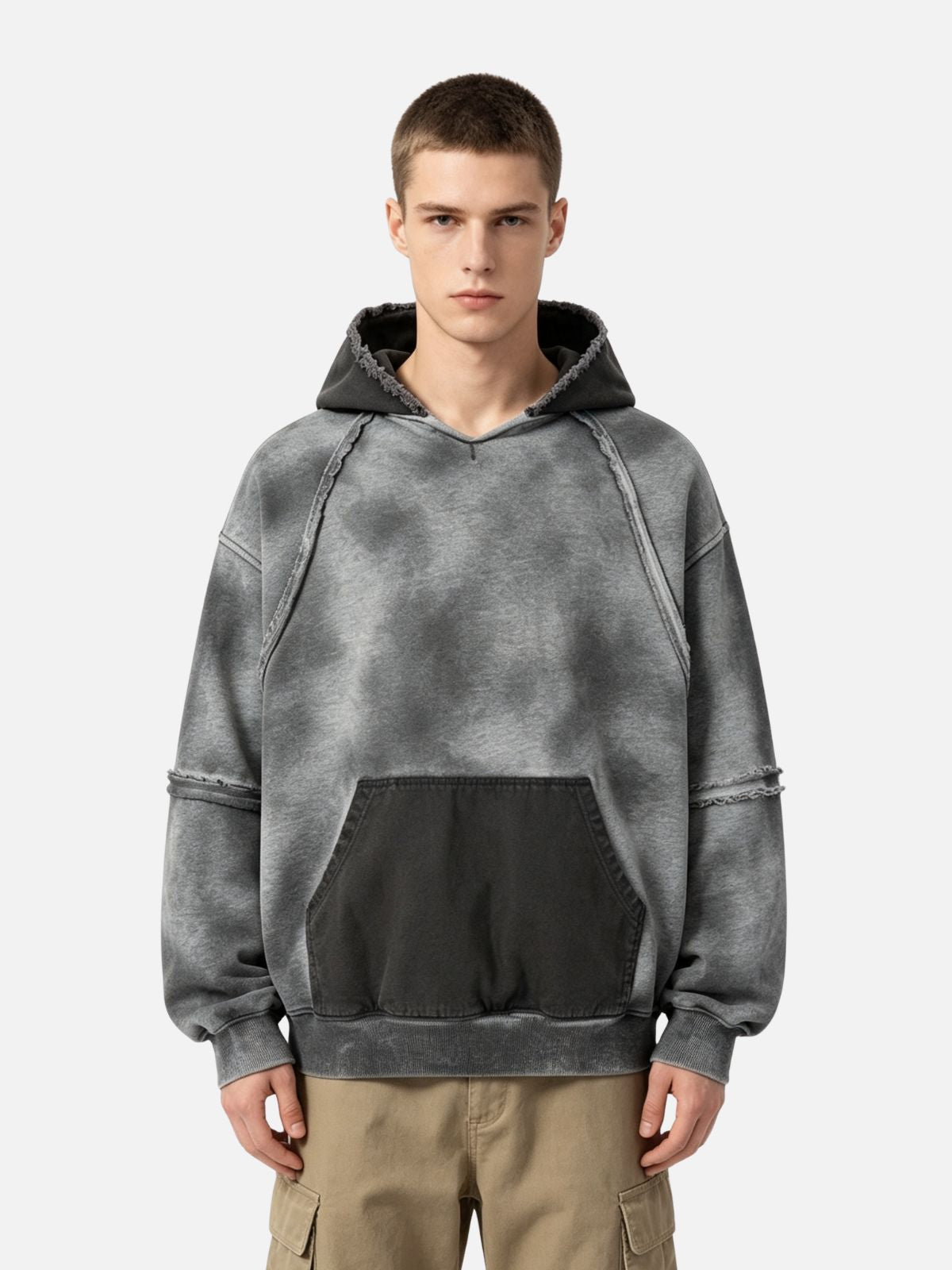 Haaura Acid Wash Raw Edge Hoodie
