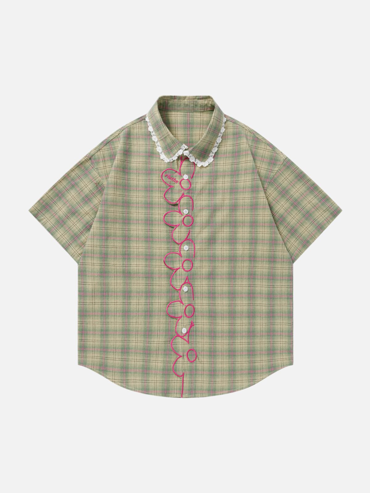 Haaura Lace Collar Plaid Shirt