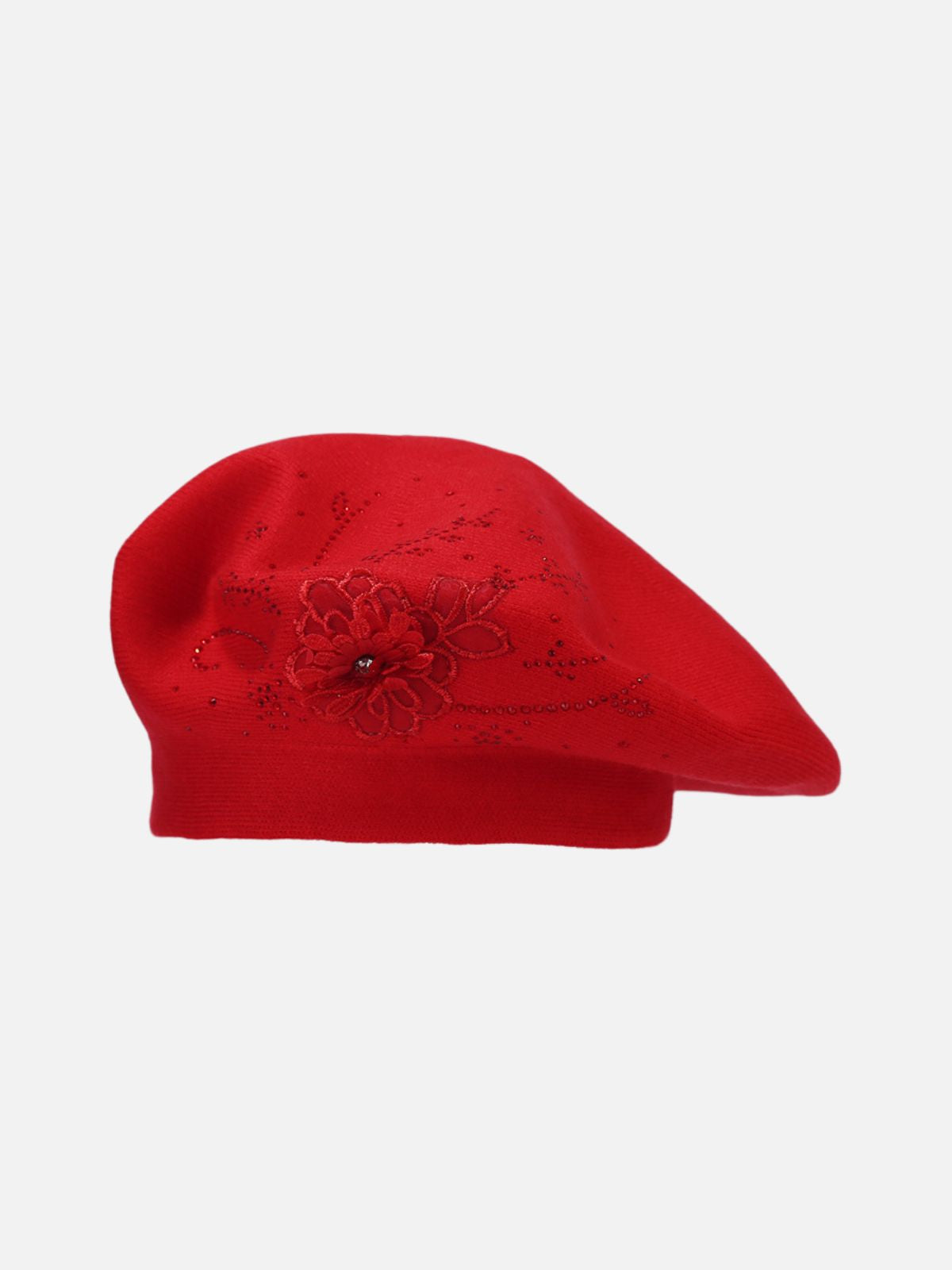 3D Floral Embroidery & Sequin Accents Felt Beret