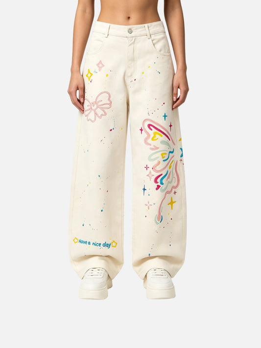 Haaura Butterfly Splatter Baggy Jeans
