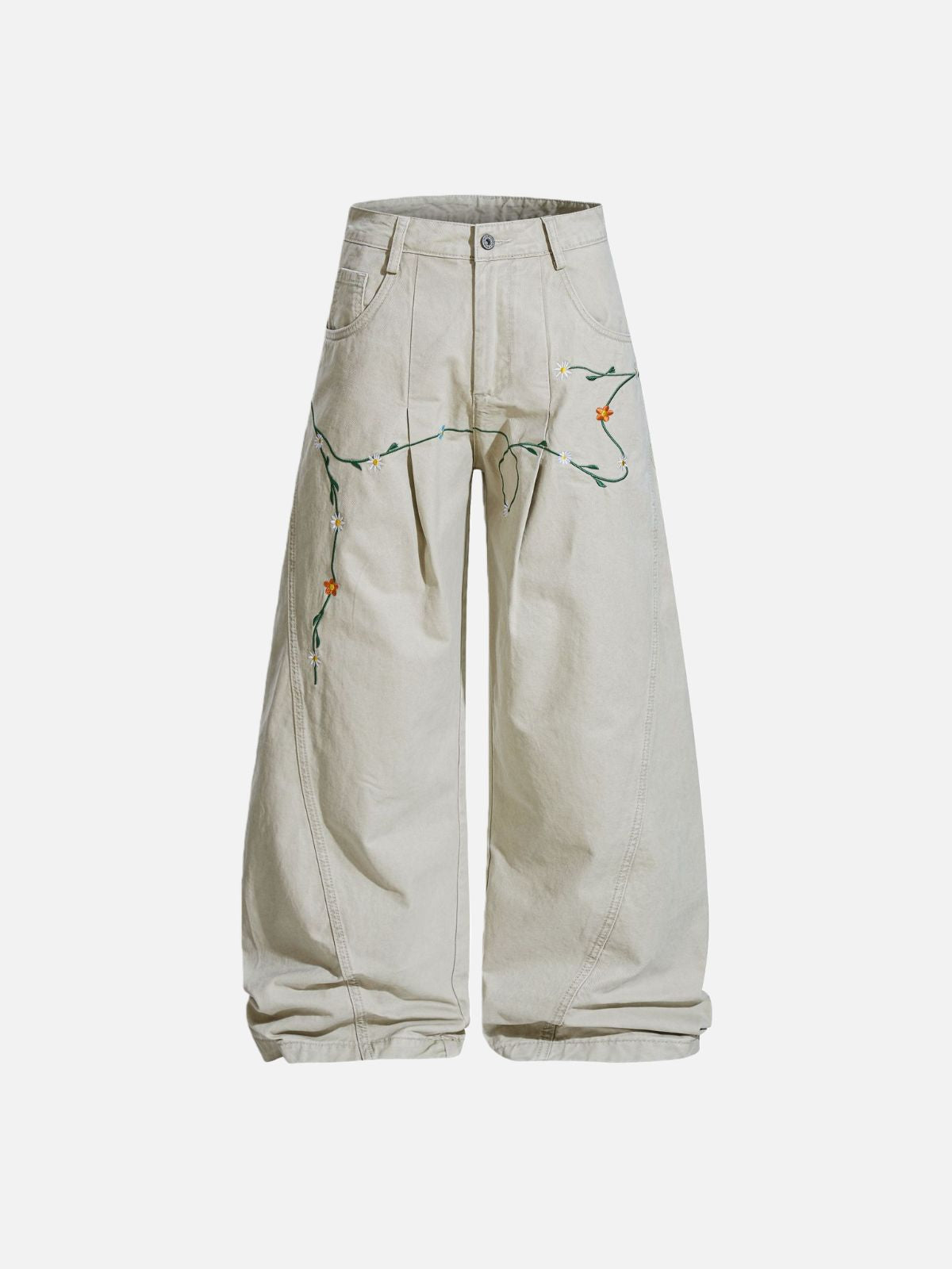 Haaura Botanical Floral Embroidery Baggy Pants