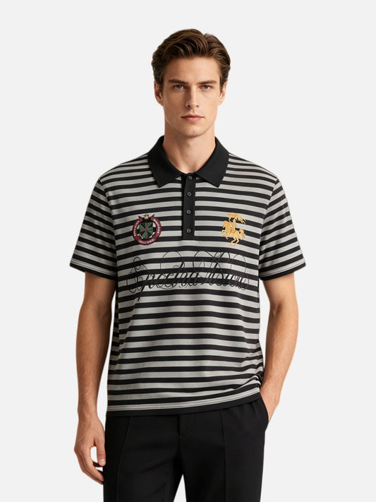 Haaura Boxy Contrast Collar Stripe Graphic Polo Shirt