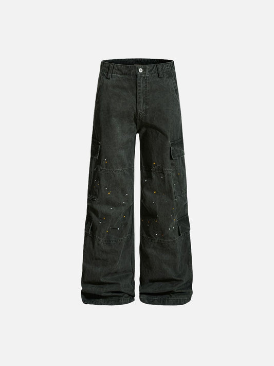 Haaura Black Splatter Cargo Baggy Pants