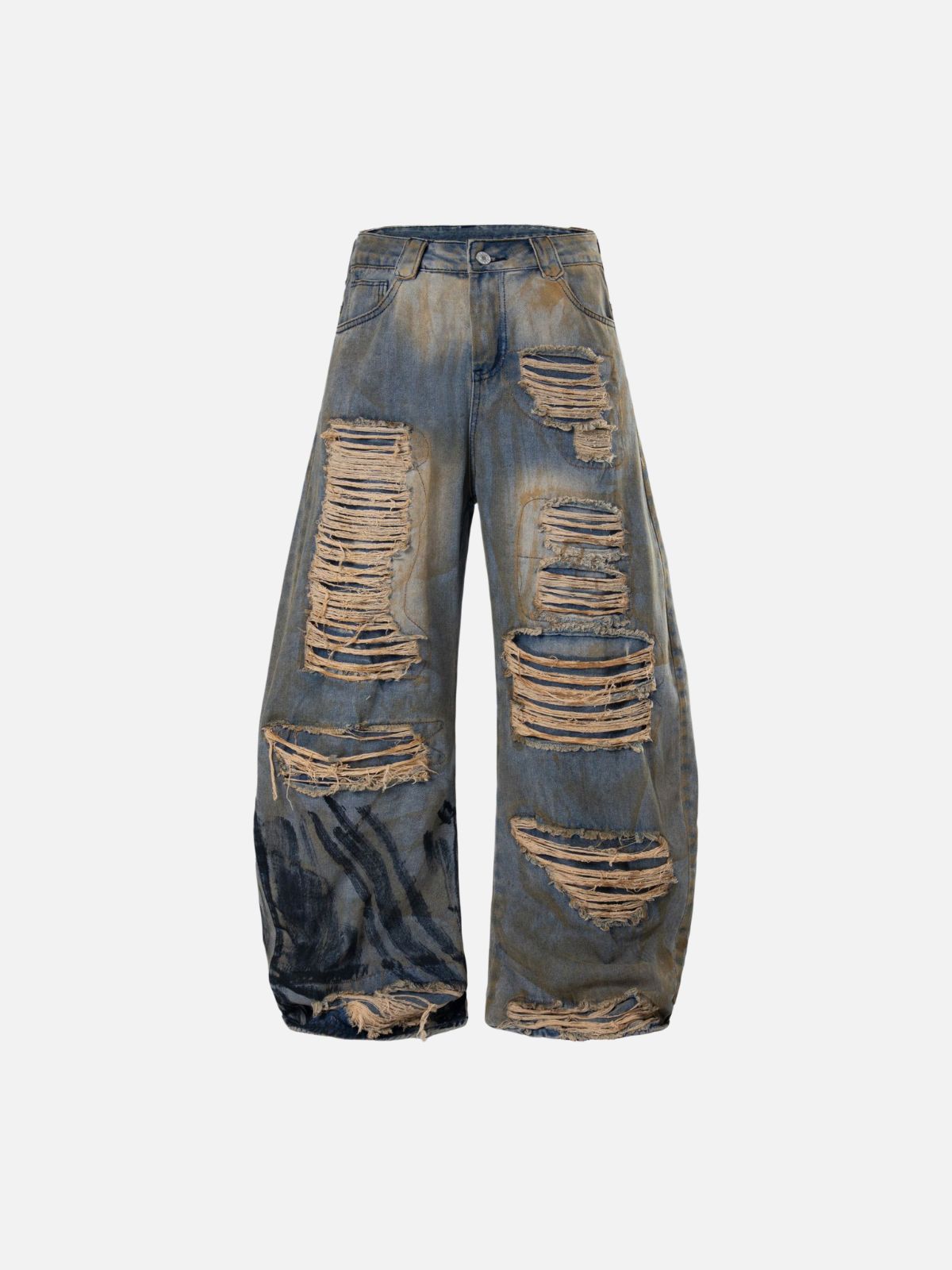 Haaura Distressed Washed Baggy Barrel Jeans