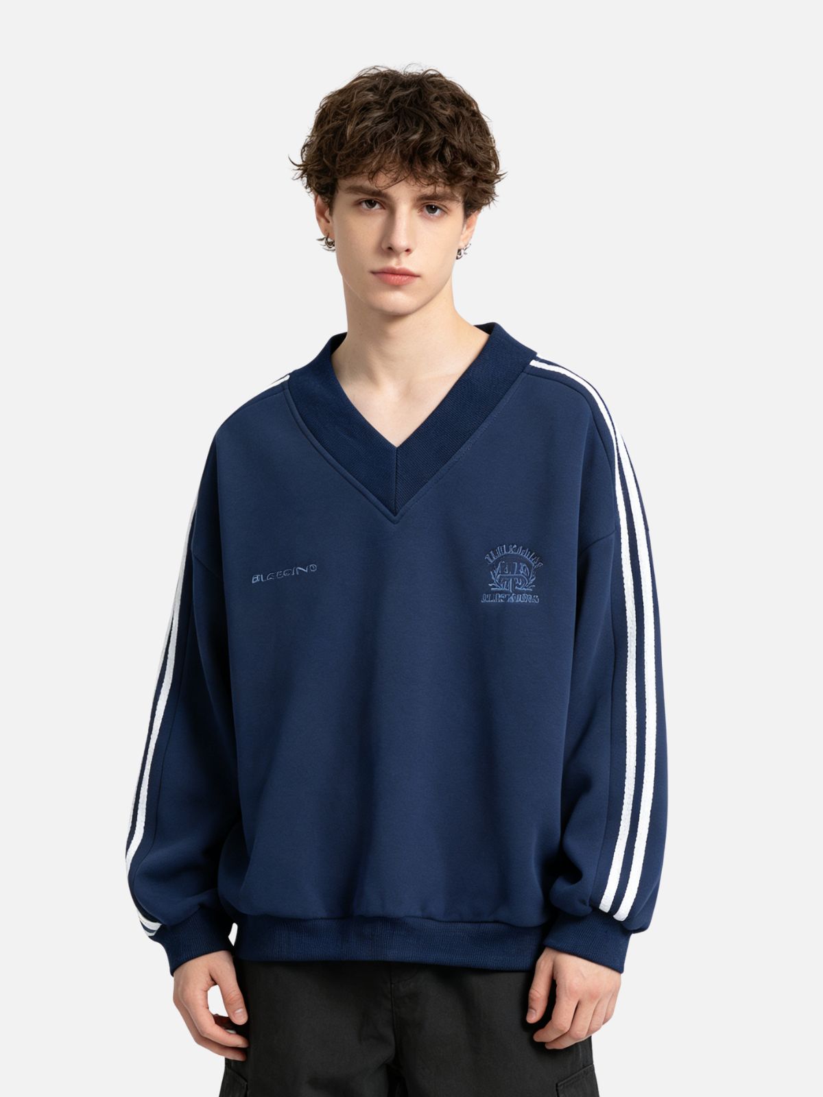 Haaura V-Neck Side Stripe Sweatshirt