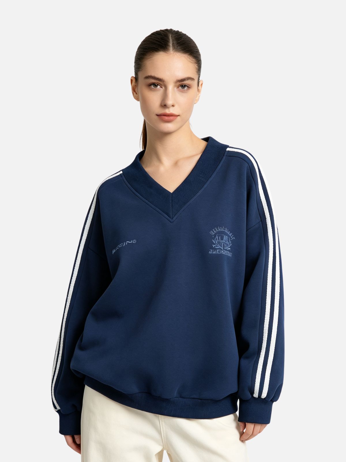 Haaura V-Neck Side Stripe Sweatshirt