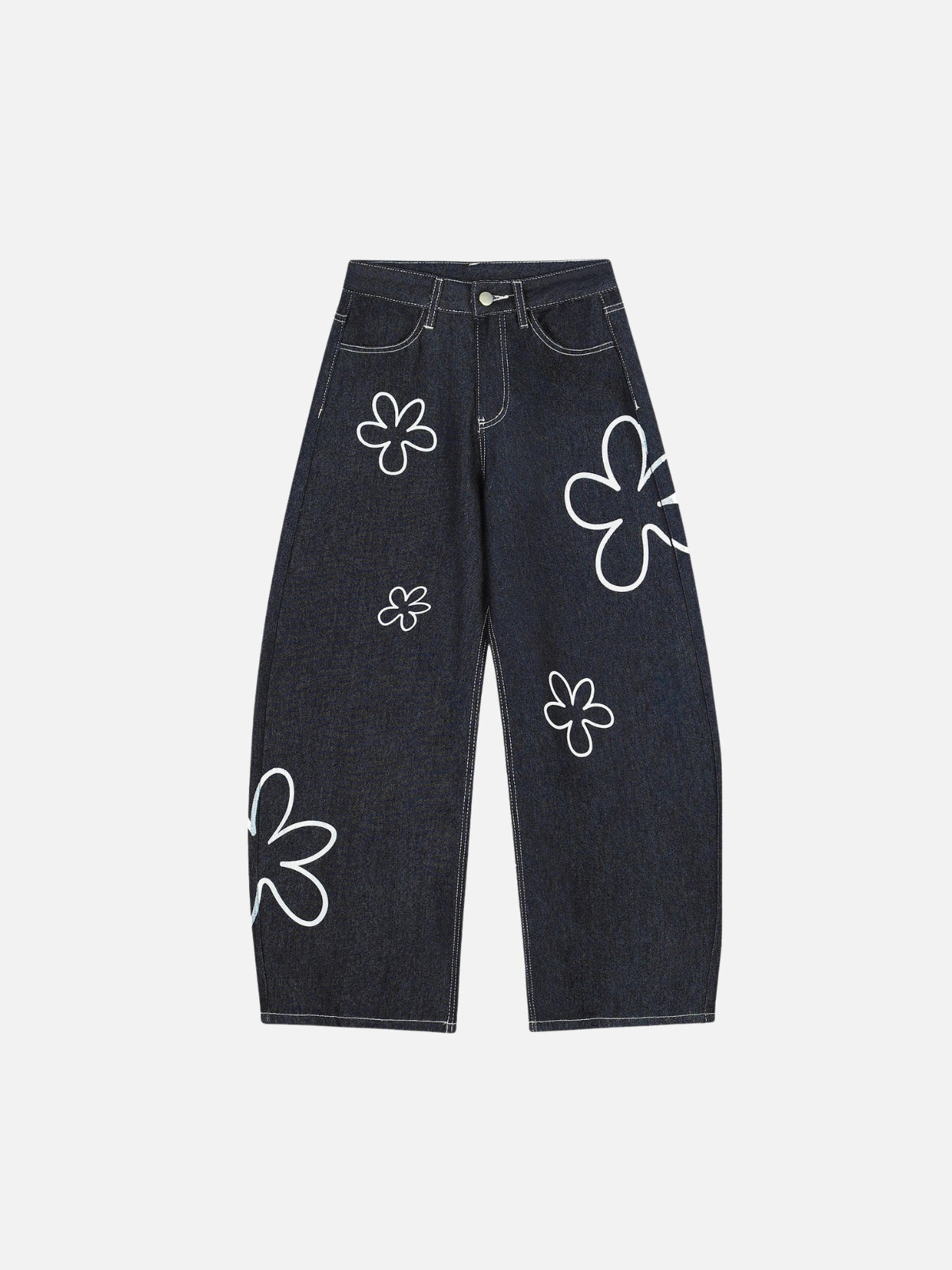 Haaura Line Art Floral Baggy Barrel Jeans