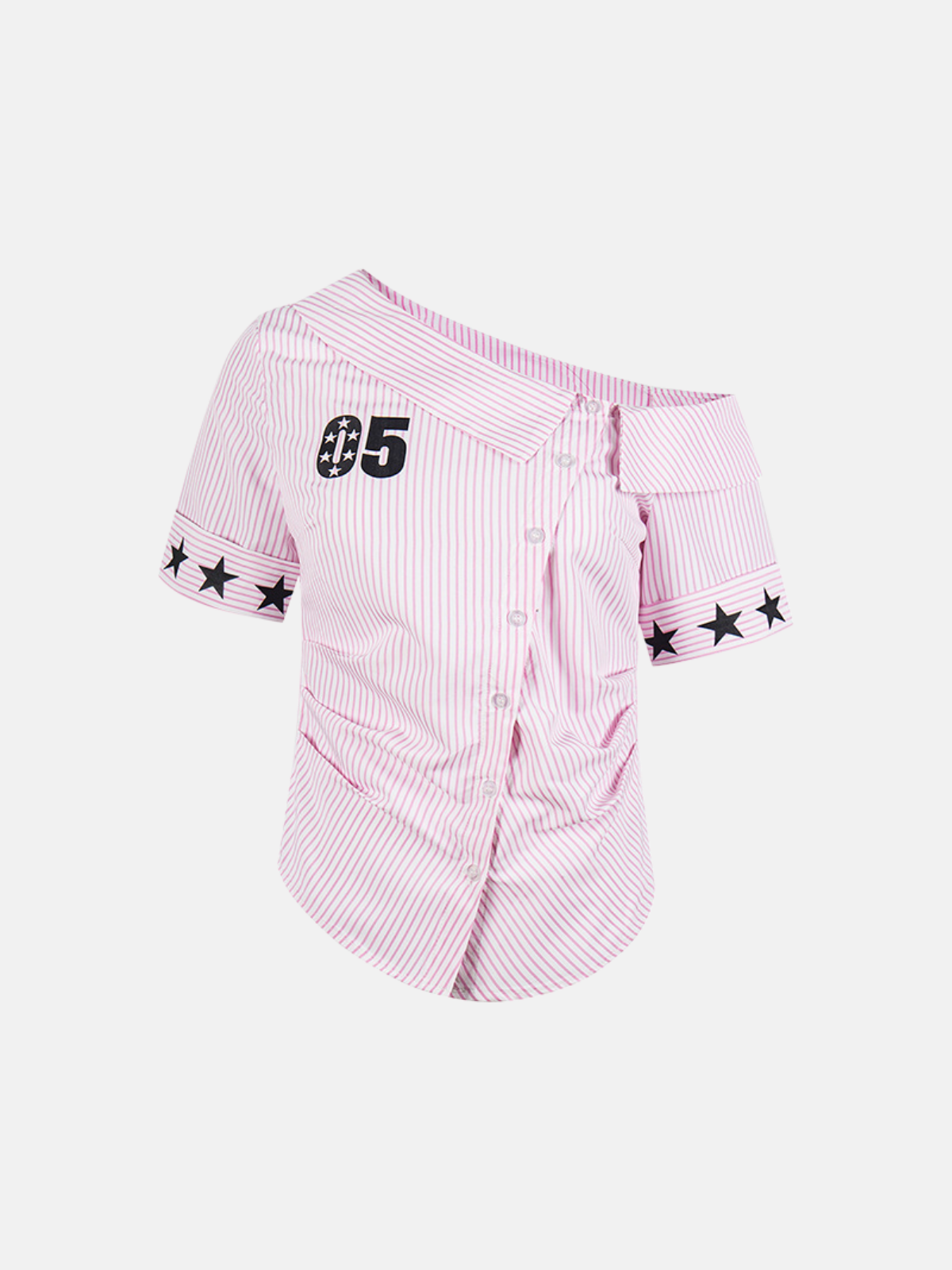 Haaura Stripe Star Off-The-Shoulder Short Sleeve Shirt