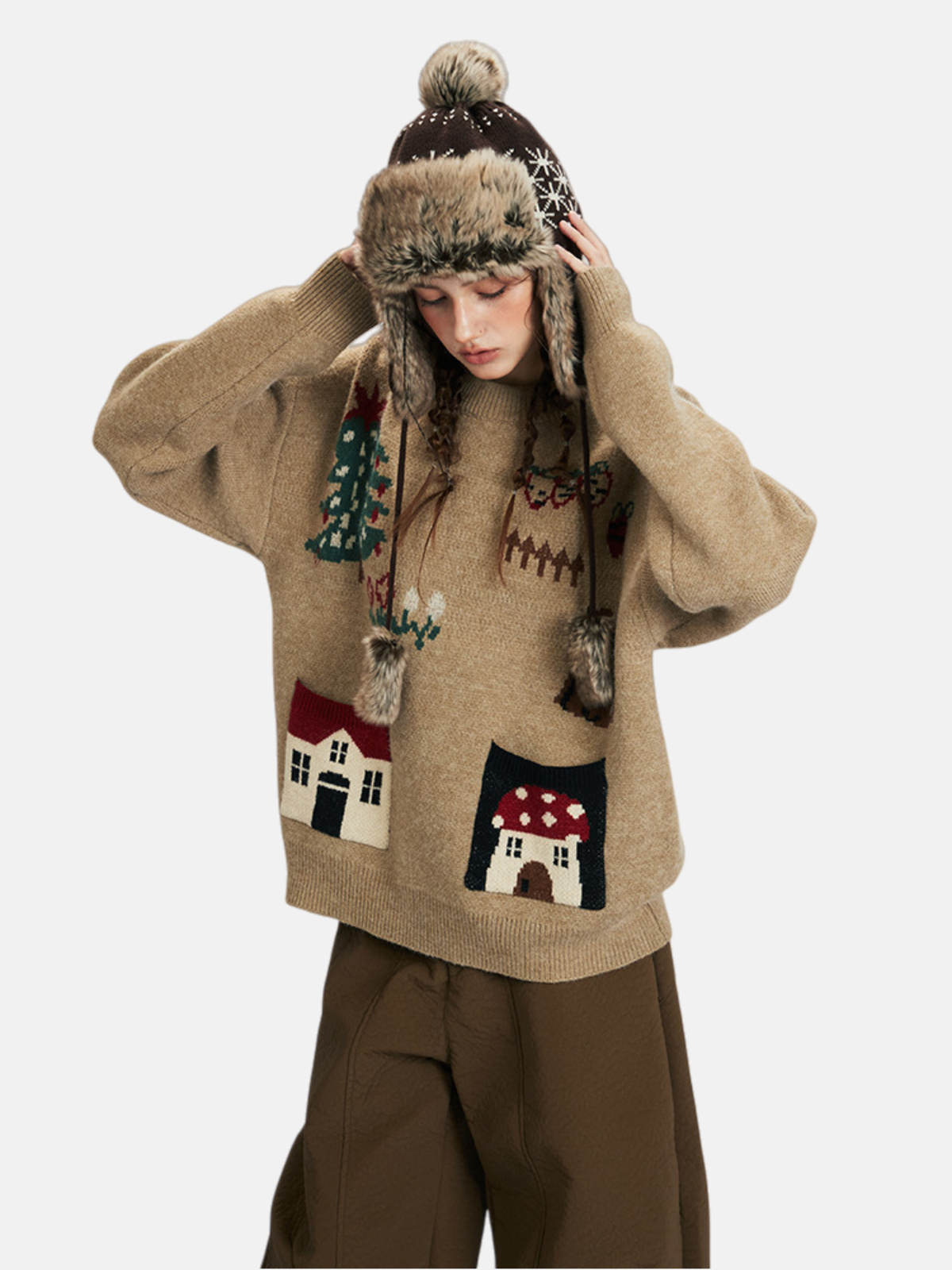 Haaura Fairytale Village Embroidered Crewneck Sweater