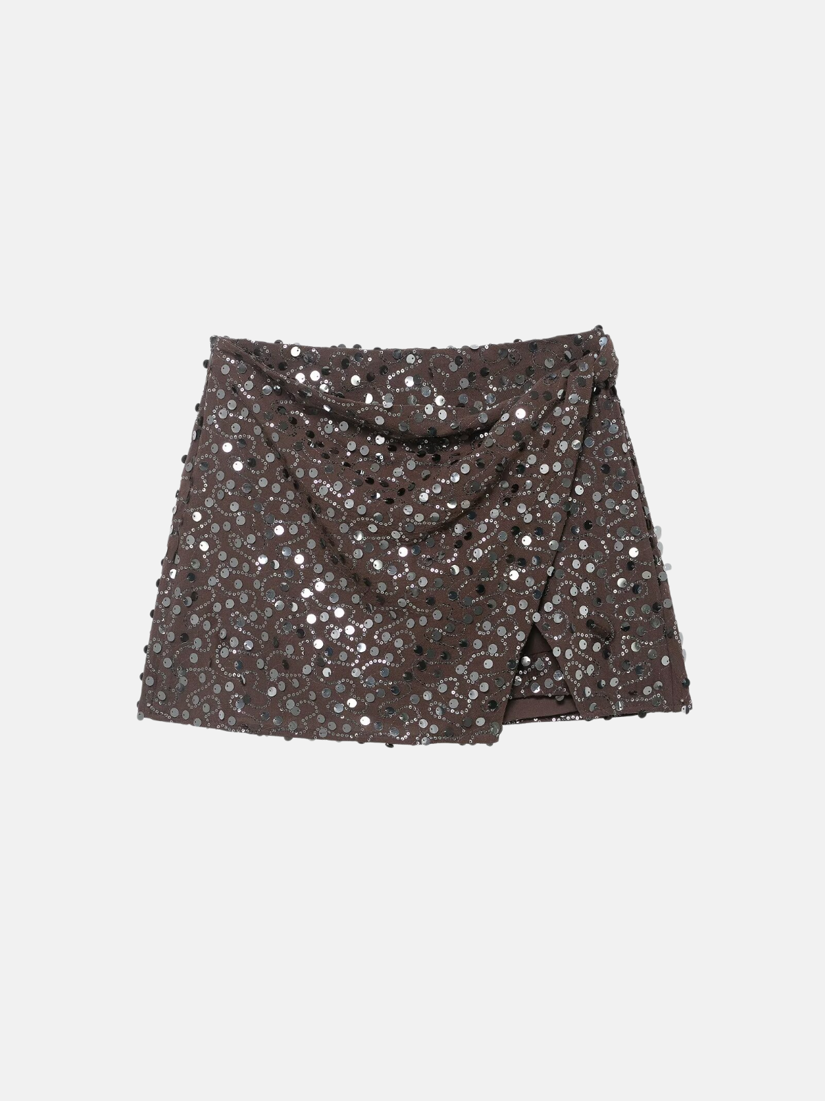 Haaura Asymmetric Sequin Knot Waist Mini Skirt