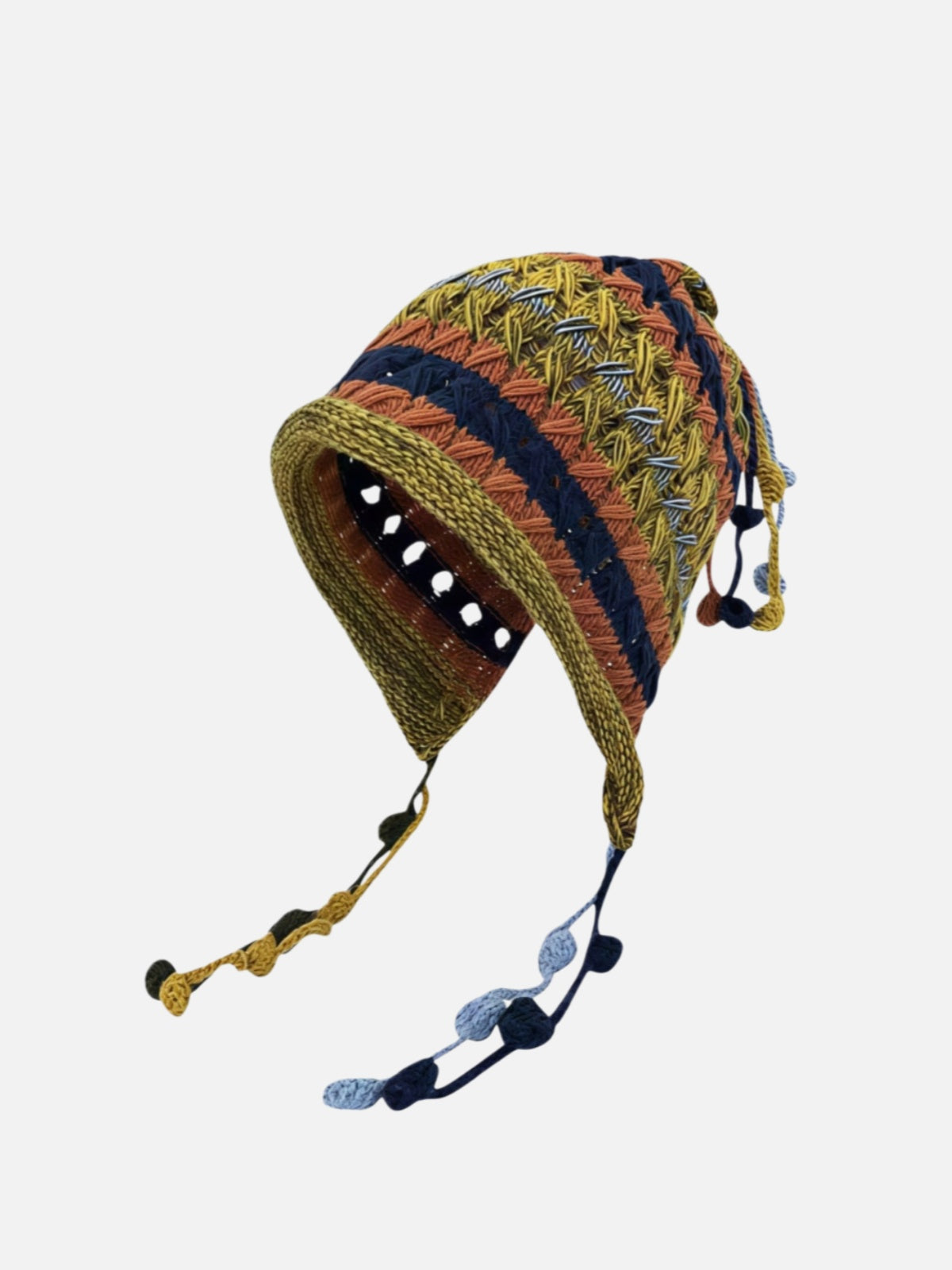 Striped Knit Braided Tie Ear-Flap Beanie
