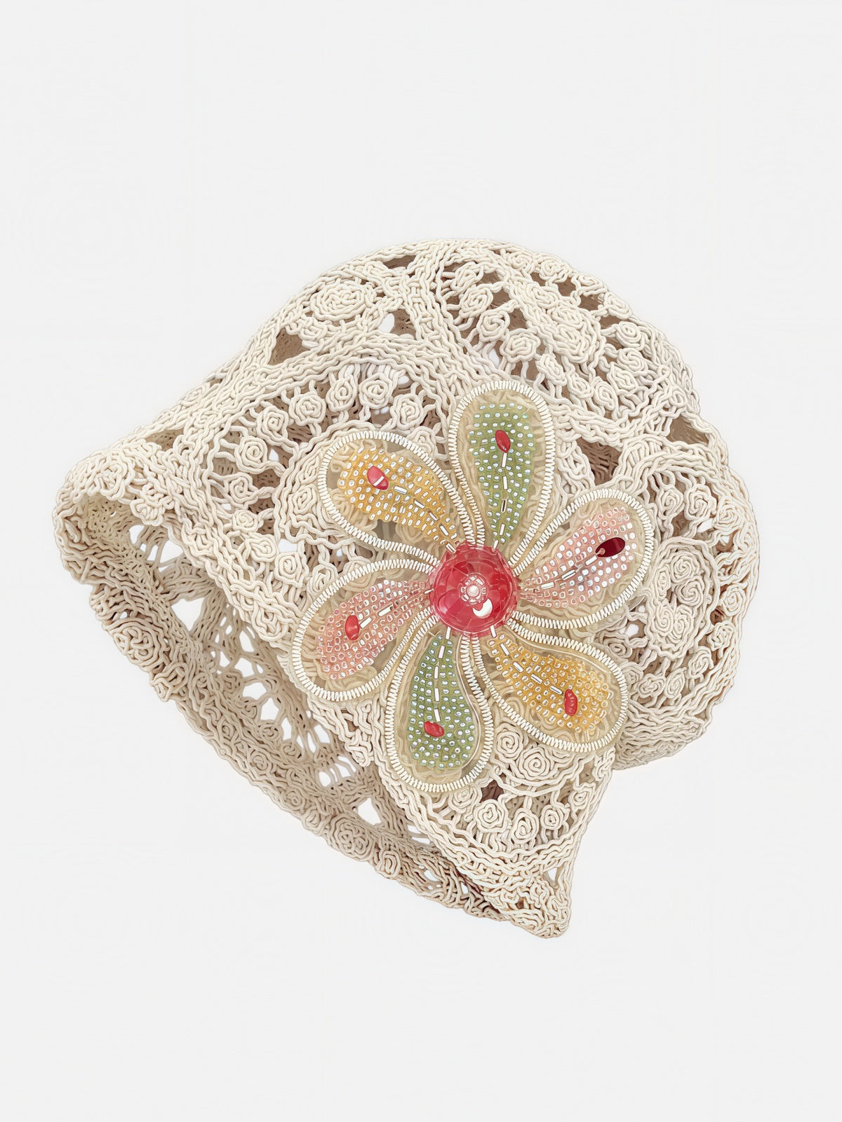 Crochet Beaded Butterfly Appliqué Beanie