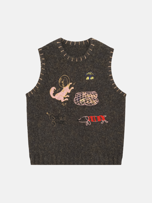 Haaura Astronaut Cat & Dachshund Embroidered Tank Vest