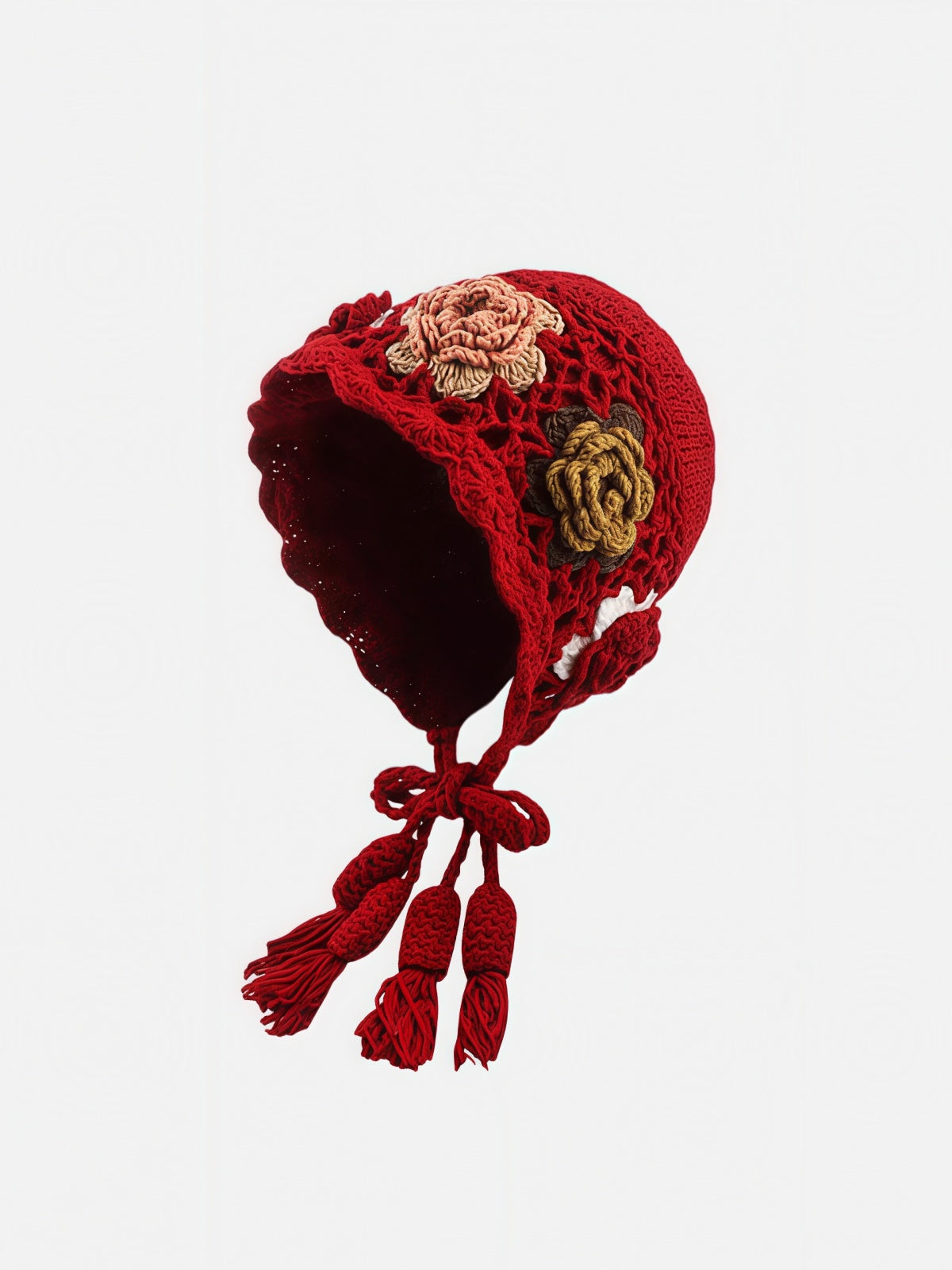 Crochet Floral Appliqué Ear-Flap Beanie