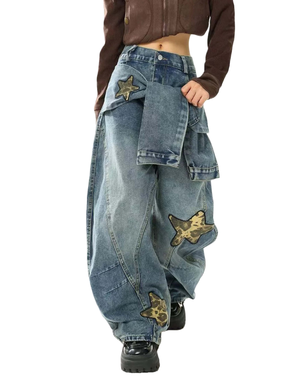 Haaura Star & Leopard Baggy Jeans