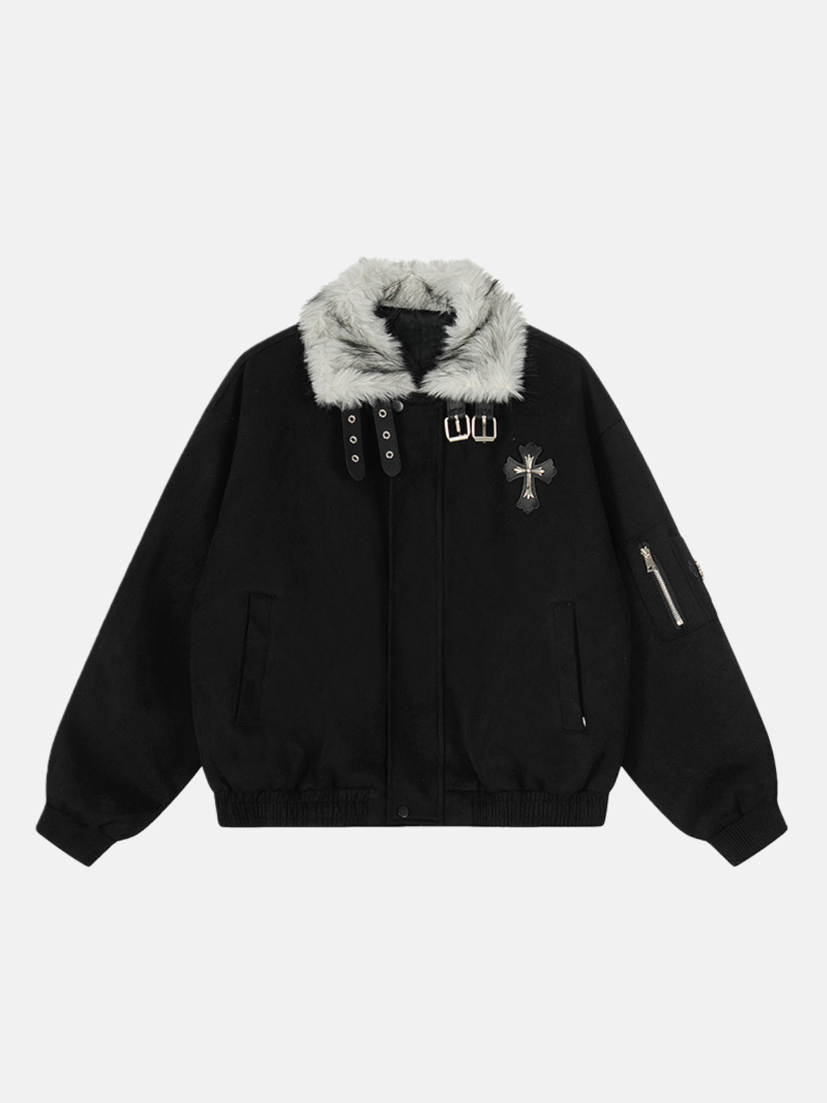 Haaura Cross Fur Collar Loose Jacket