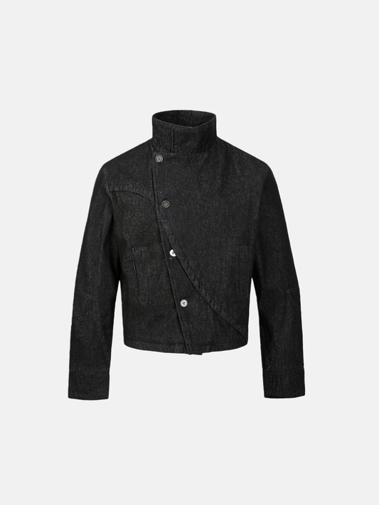 Haaura Asymmetric Slant-Button Stand Collar Jacket