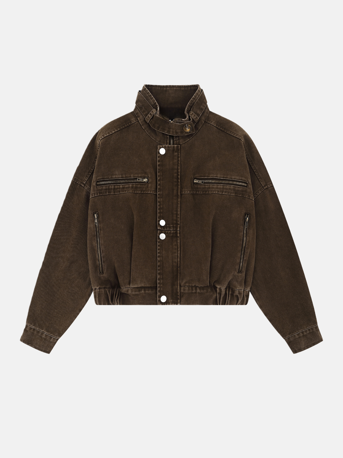 Haaura Button-Front Utility Pocket Cropped Jacket