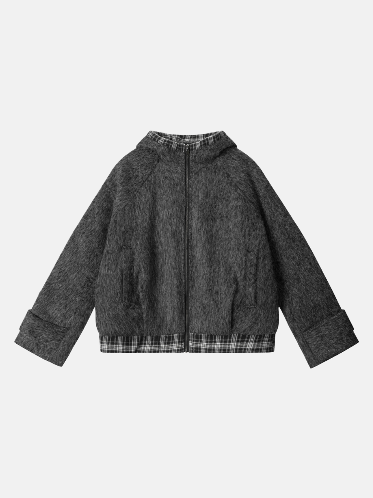 Haaura Plaid-Lined Tweed Cropped Jacket