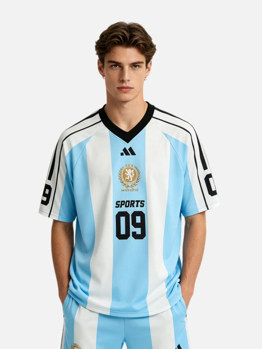 Haaura Boxy V-Neck Vertical Stripe Jersey
