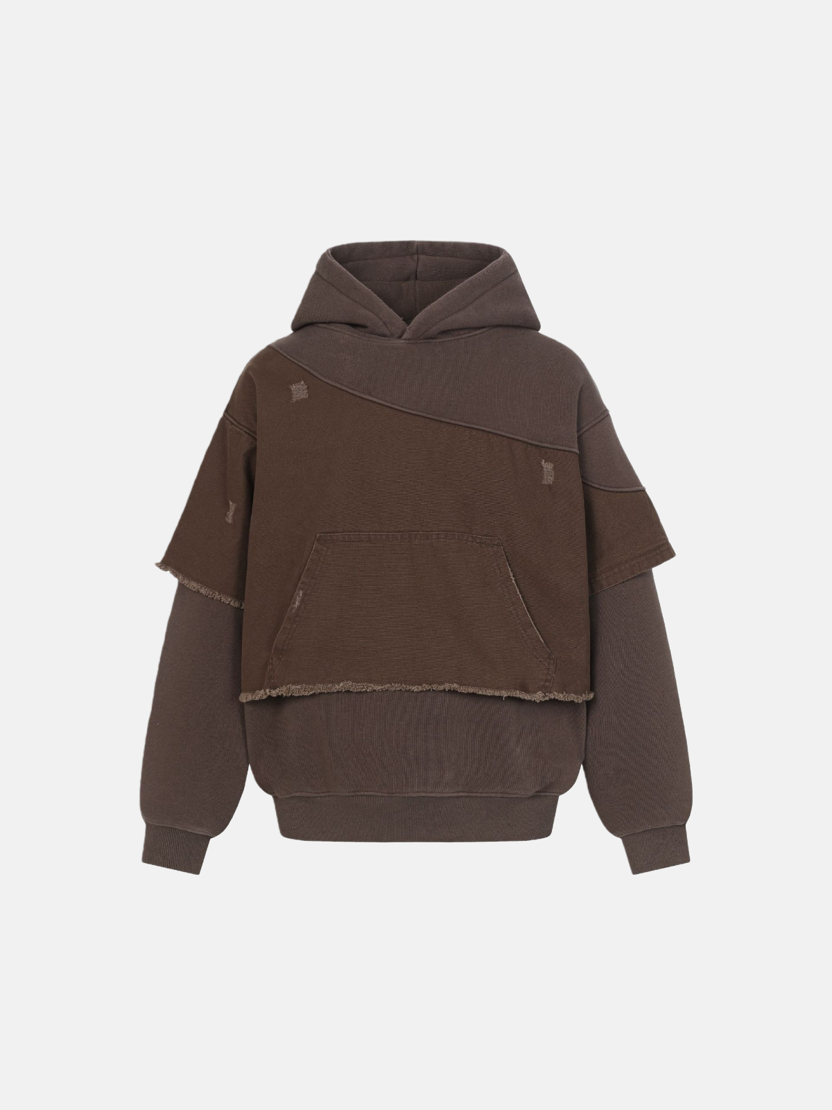 Haaura Oversized Distressed Panel Pullover Hoodie