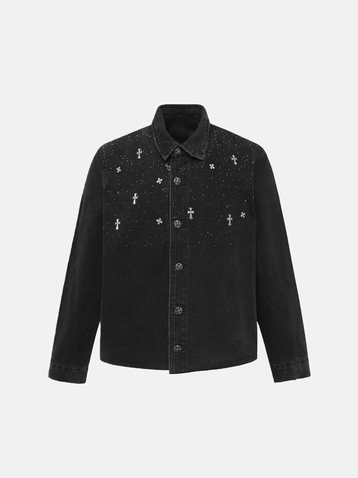 Haaura Embroidered Cross & Floral Denim Shirt
