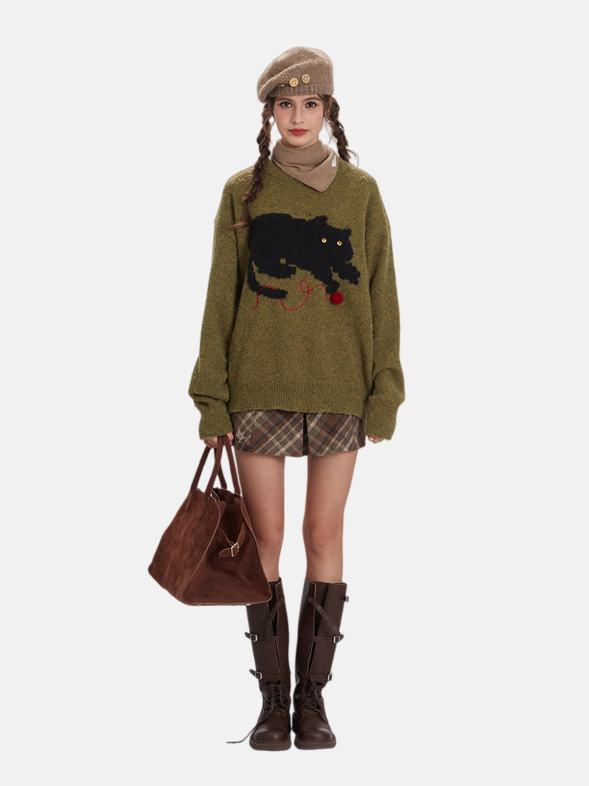 Haaura Embroidered Kitten Yarn Ball Knit Sweater