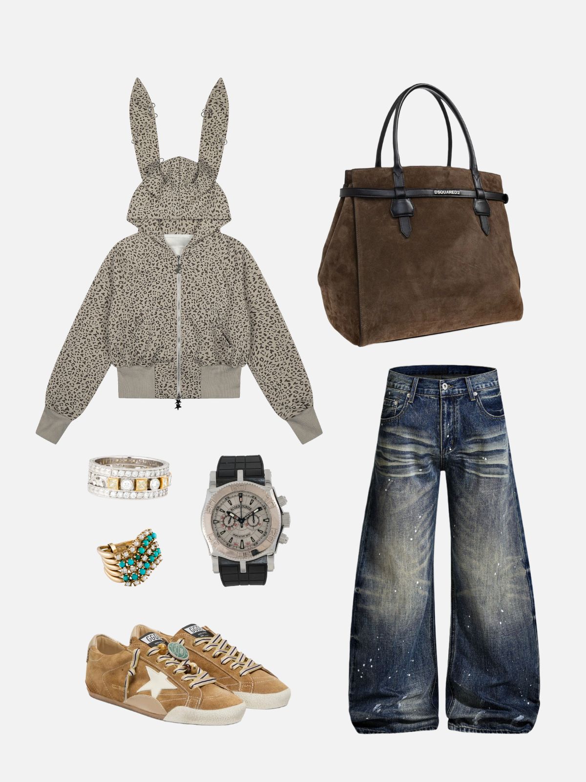 Haaura Leopard Bunny Ear Zip Up Hoodie