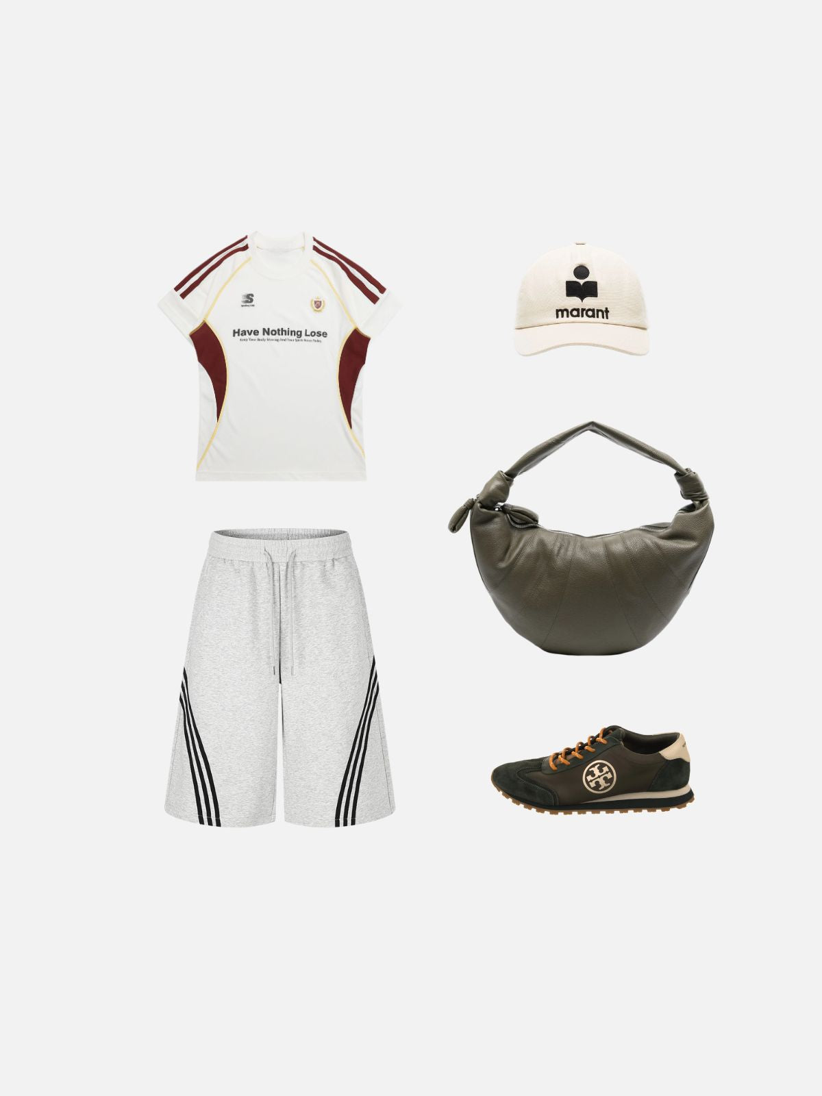 Haaura Curved Stripe Drawstring Baggy Sweatshorts