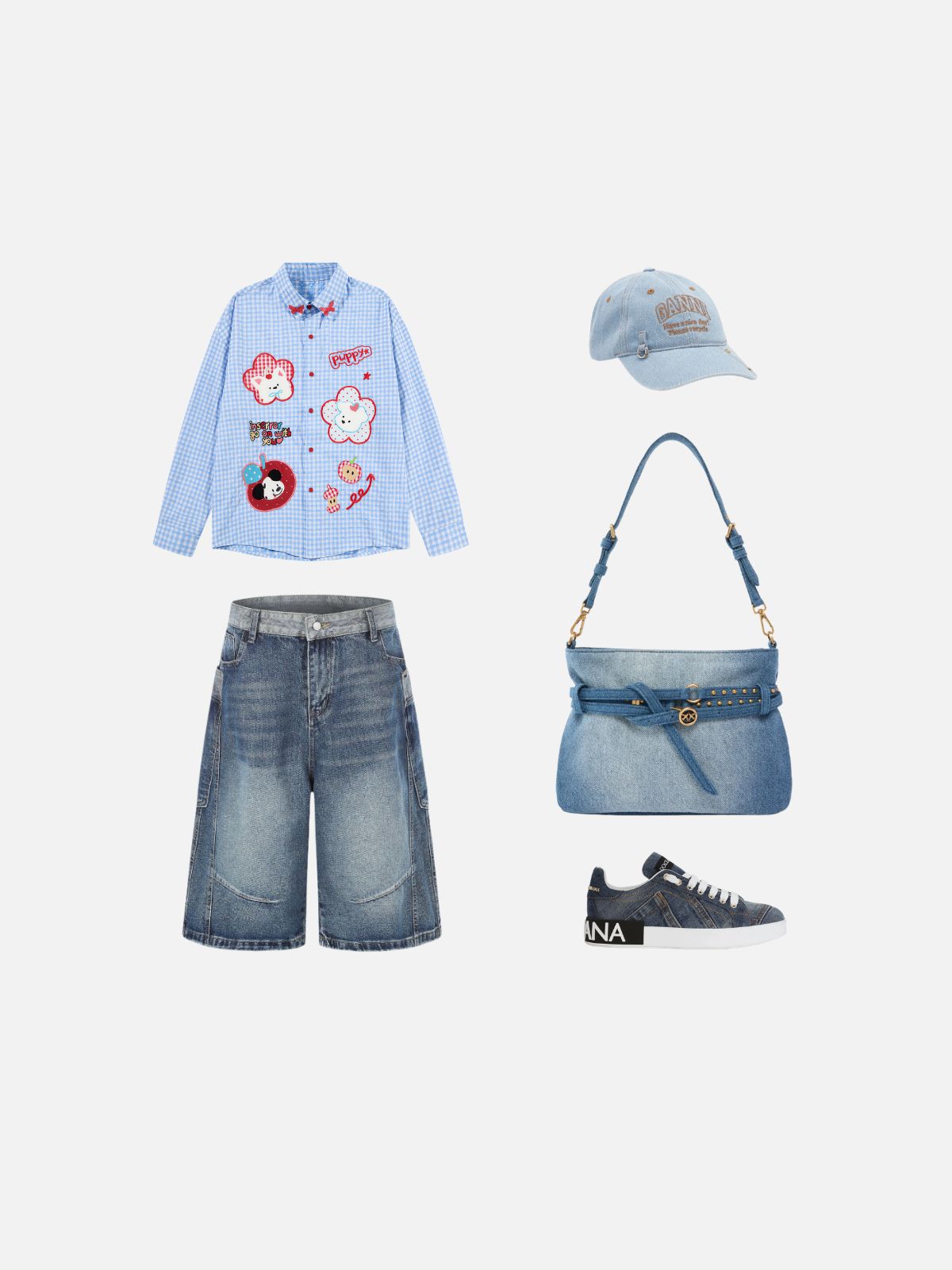 Haaura Puppy Patchwork Gingham Shirt