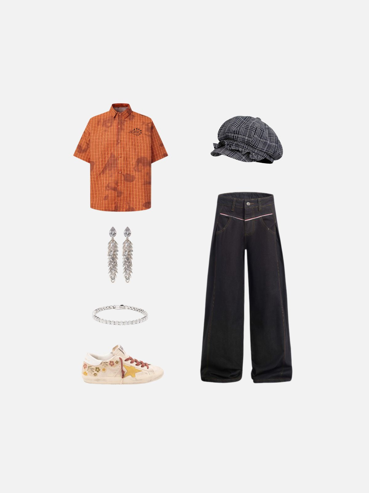 Haaura Plaid Ruffled Flat Cap