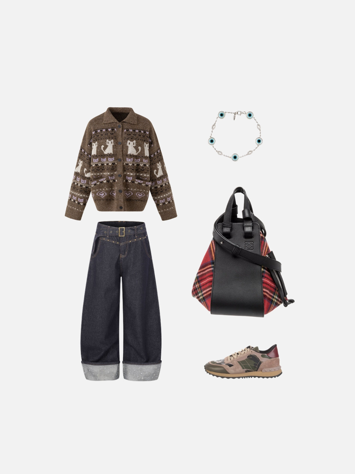Haaura Cat Fair Isle Jacquard Cardigan