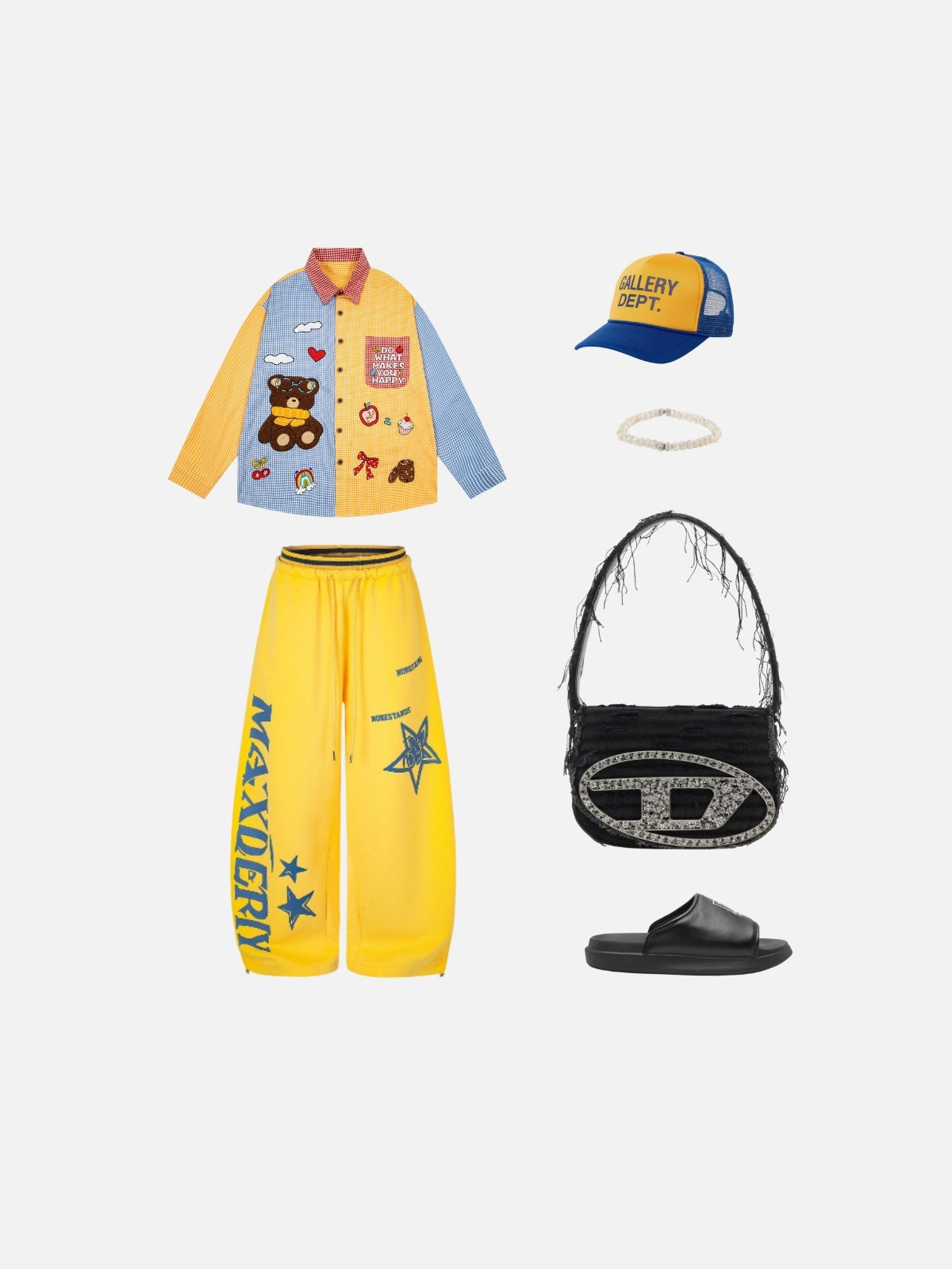 Haaura Teddy Bear Embroidered Patchwork Shirt