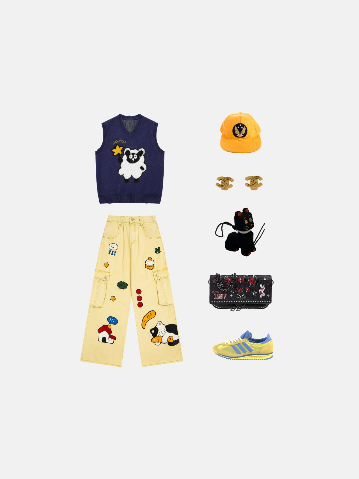 Haaura Cartoon Patch Cargo Baggy Jeans
