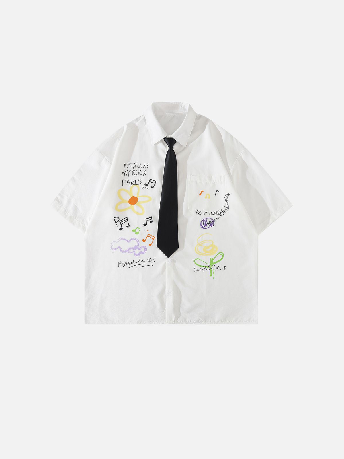 Haaura Artistic Doodle Print Fake Tie Detail Shirt