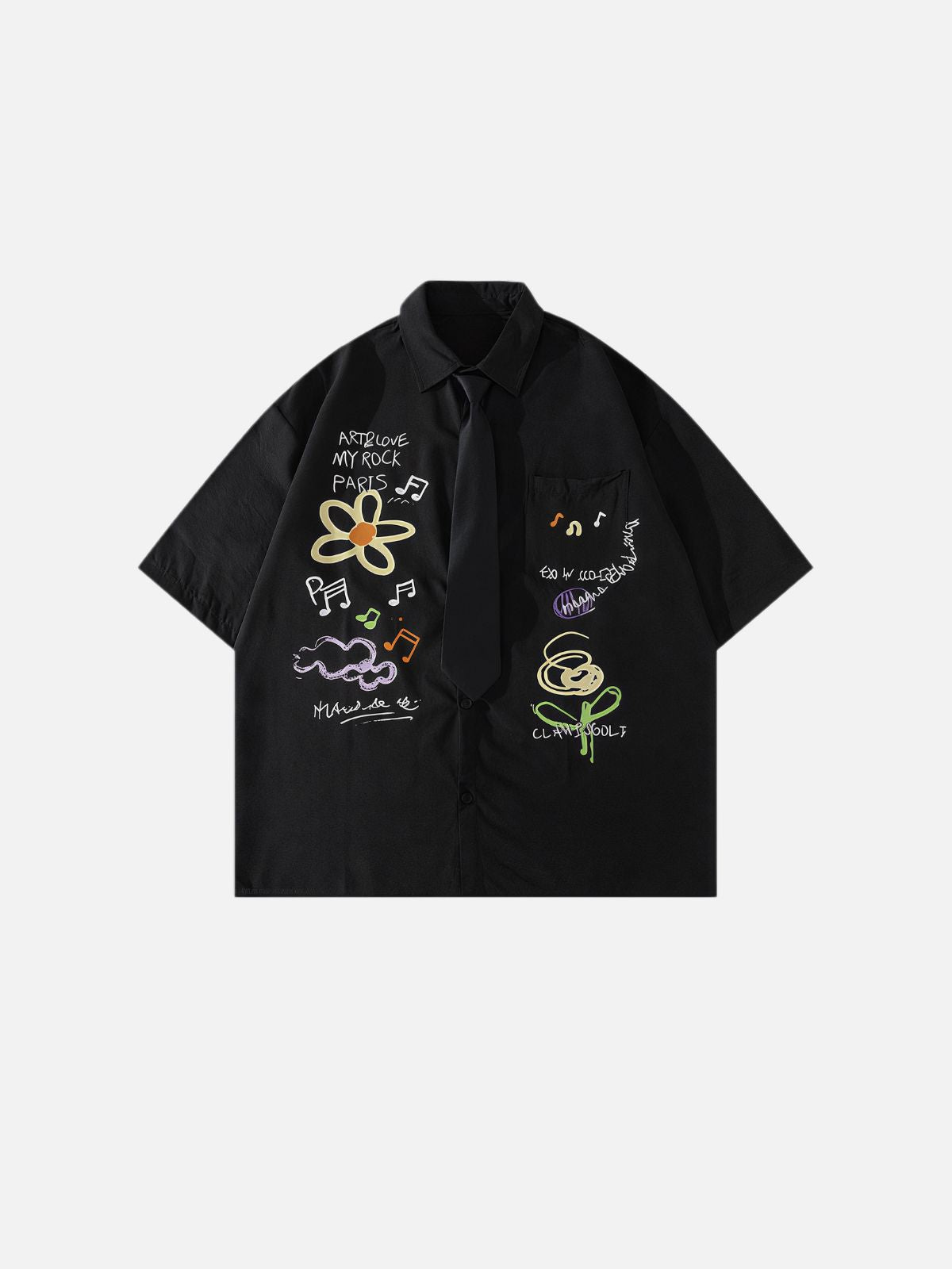 Haaura Artistic Doodle Print Fake Tie Detail Shirt