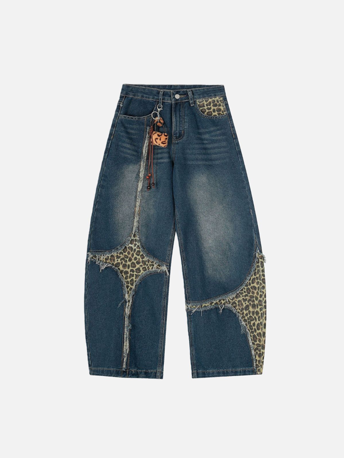 Haaura Leopard Patch Keychain Raw Edge Baggy Jeans