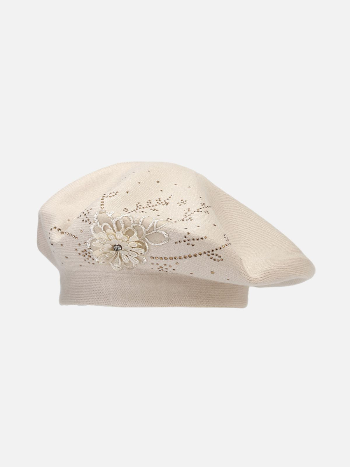 3D Floral Embroidery & Sequin Accents Felt Beret
