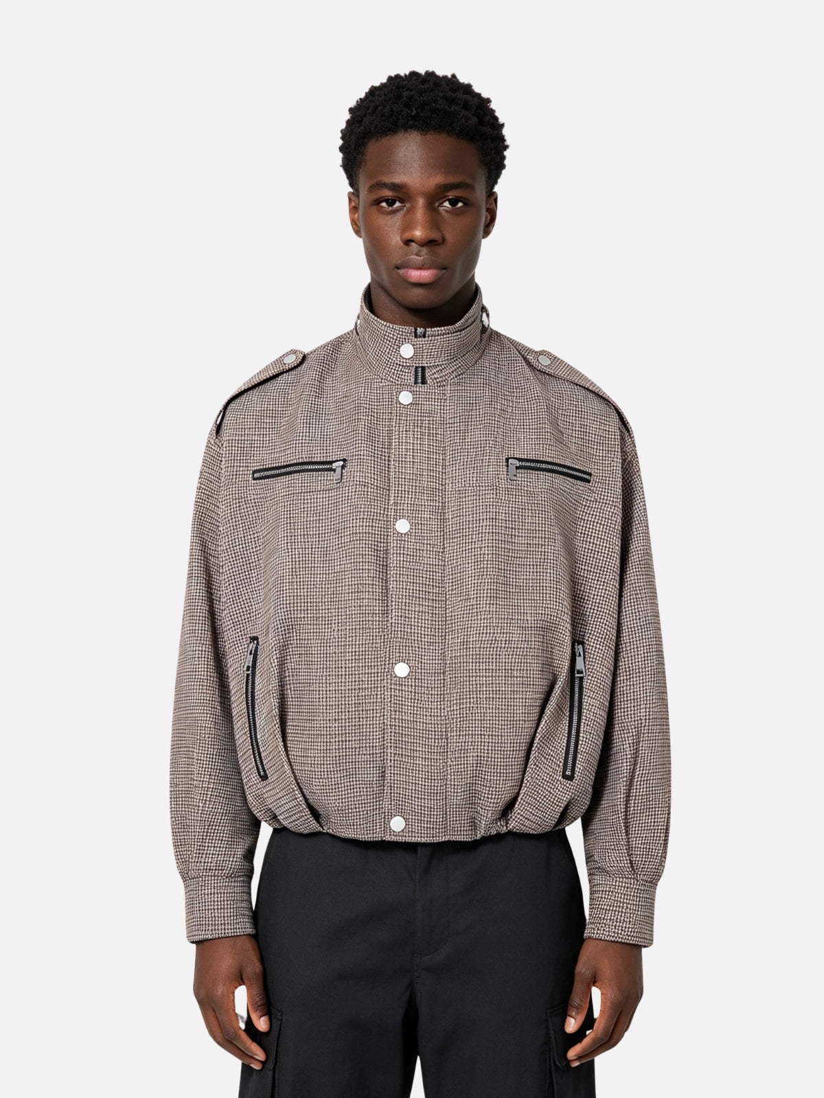 Haaura Houndstooth Zip Pocket Jacket