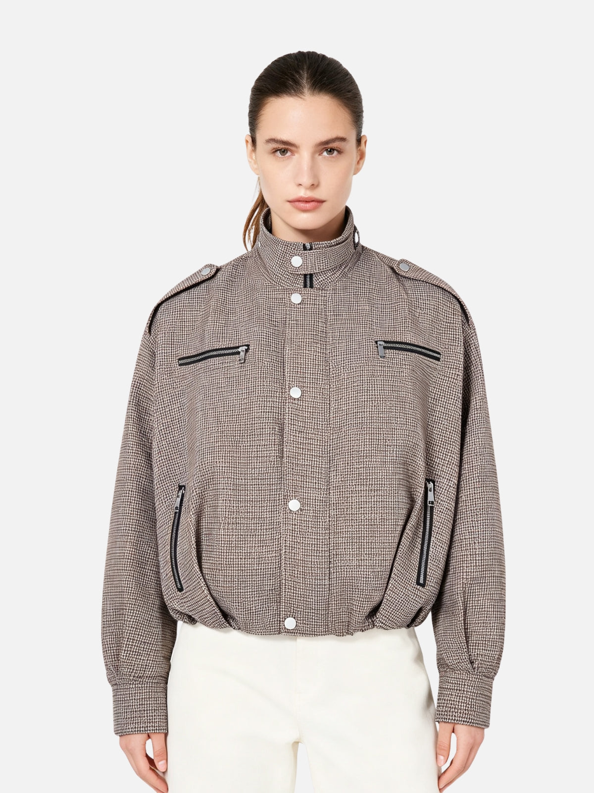 Haaura Houndstooth Zip Pocket Jacket