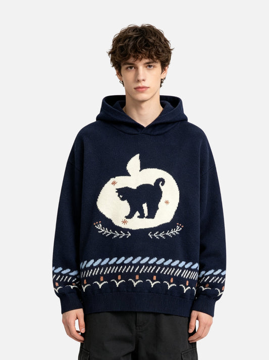 Haaura Apple Cat Jacquard Hoodie