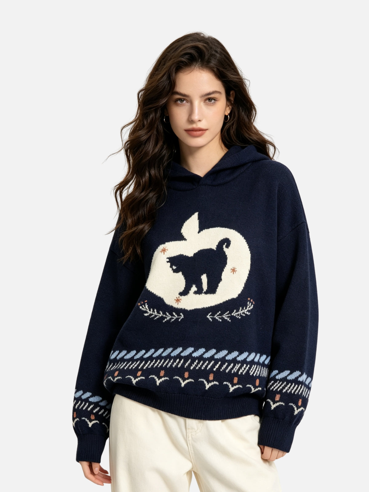 Haaura Apple Cat Jacquard Hoodie