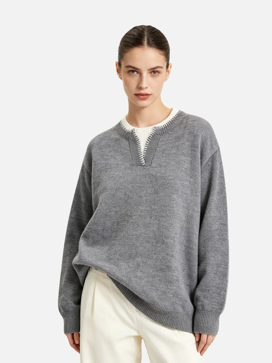 Haaura Contrast Stitch Henley Sweater