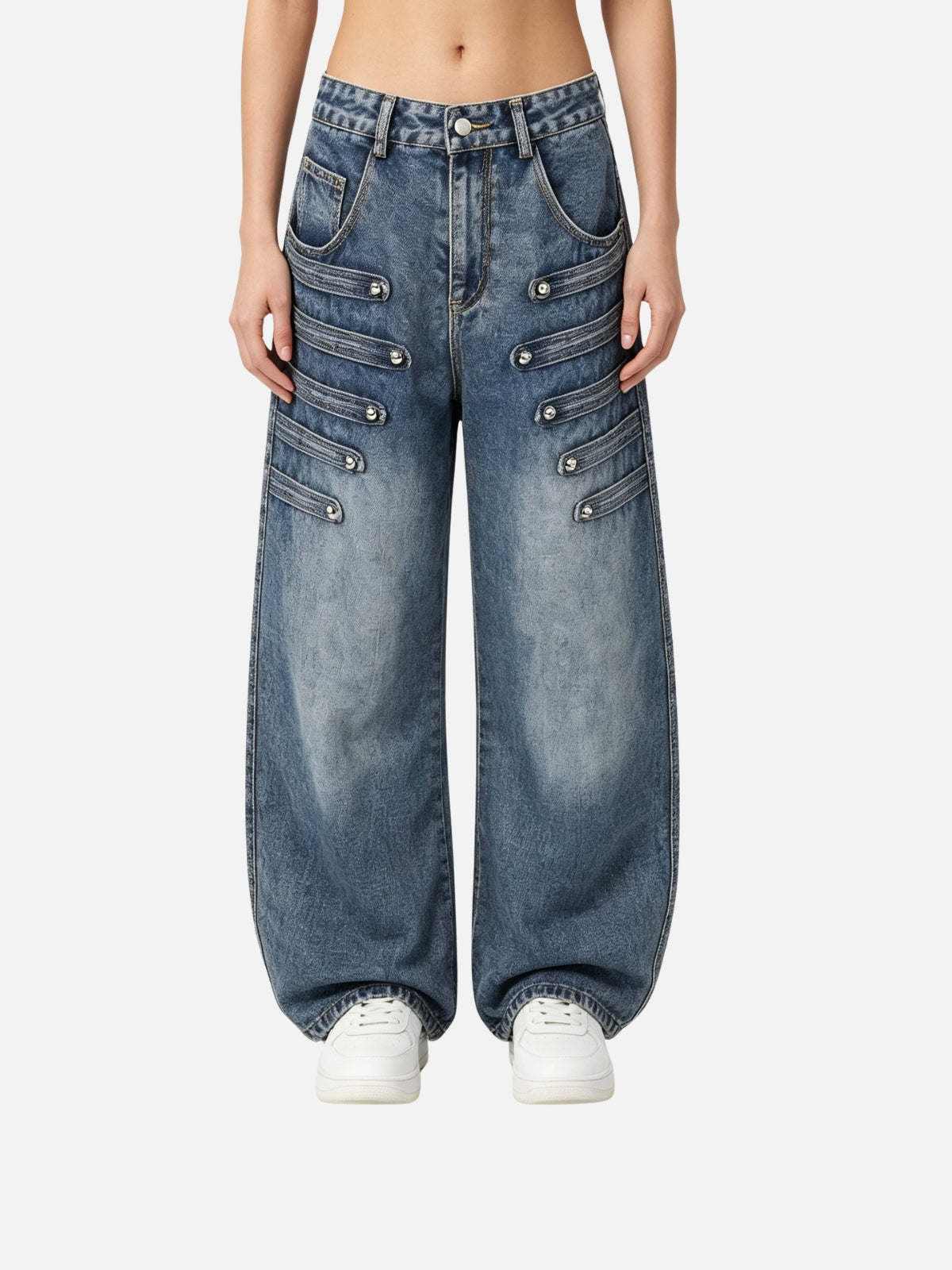 Haaura Buckle Strap Baggy Barrel Jeans