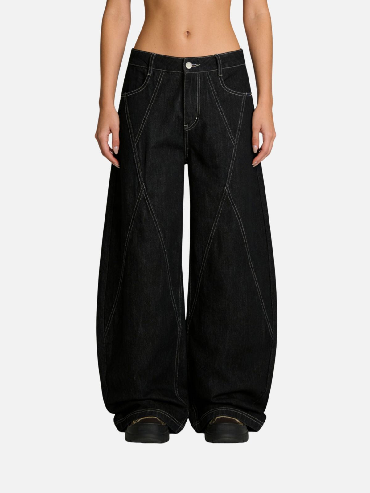 Haaura Contrast Stitch Baggy Barrel Jeans
