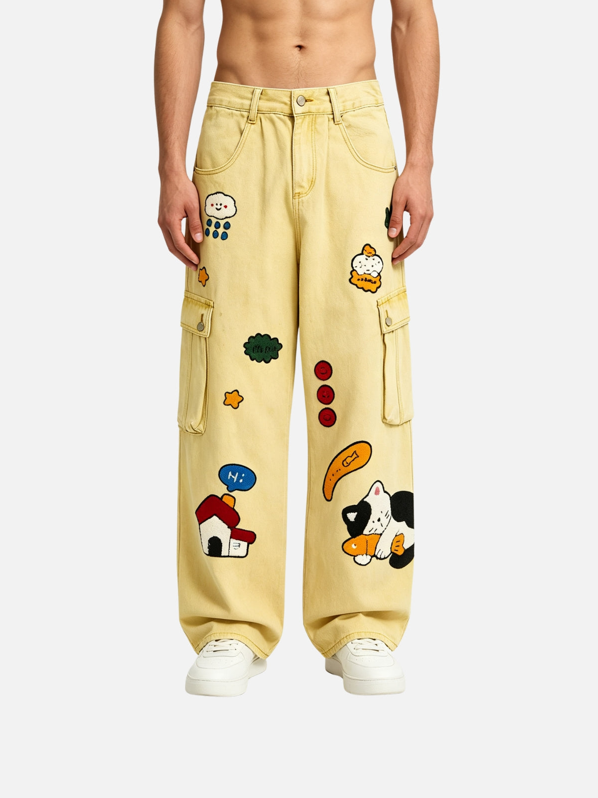 Haaura Cartoon Patch Cargo Baggy Jeans