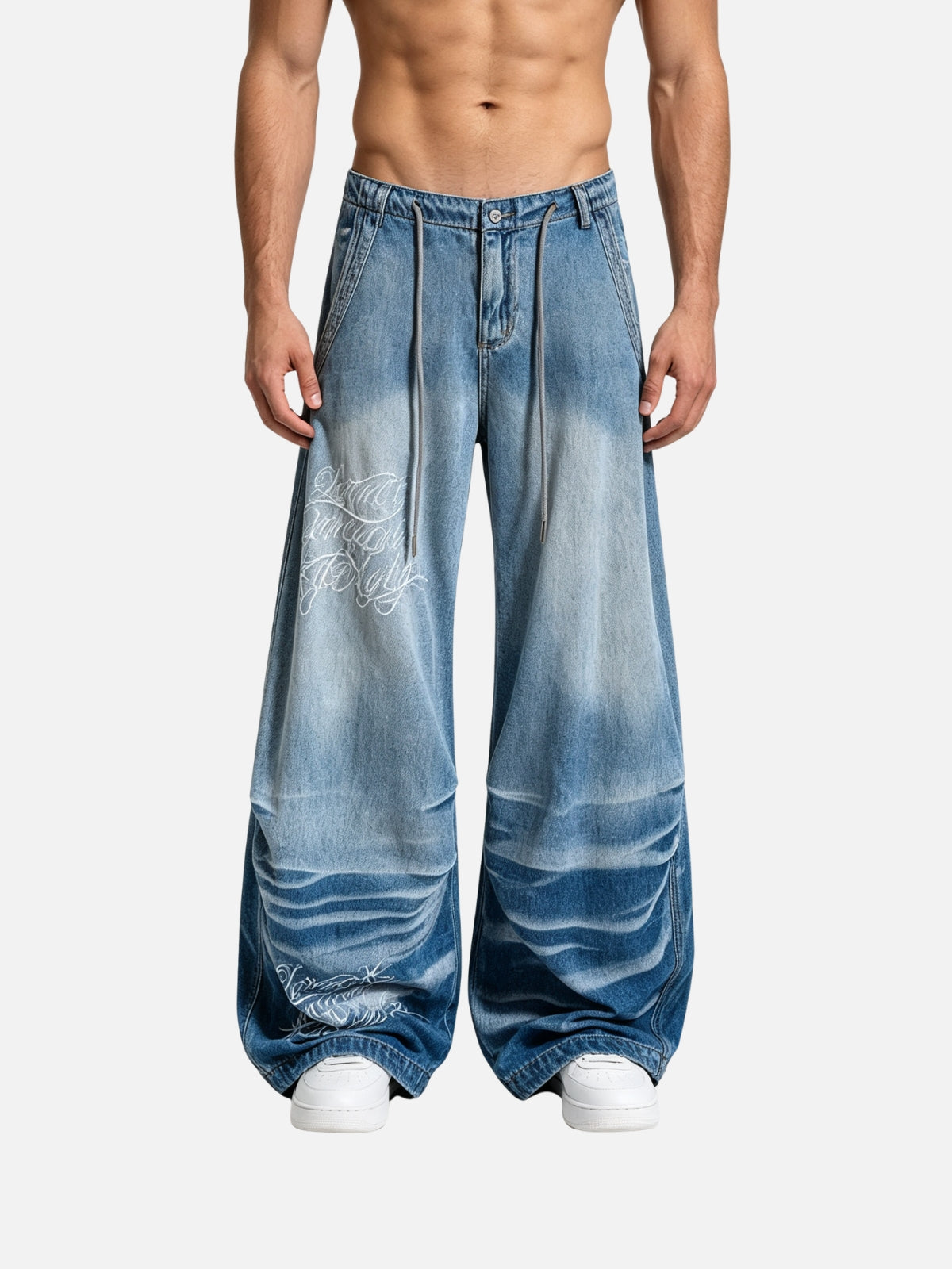 Haaura Washed Script Baggy Jeans