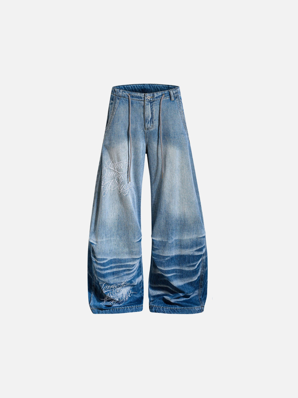 Haaura Washed Script Baggy Jeans