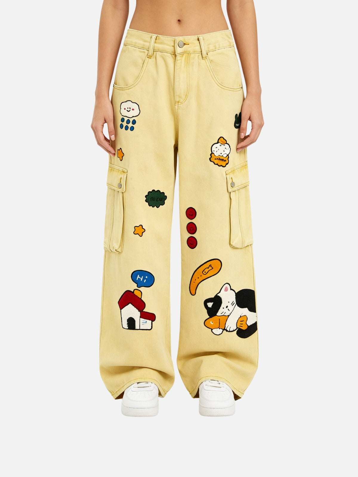 Haaura Cartoon Patch Cargo Baggy Jeans